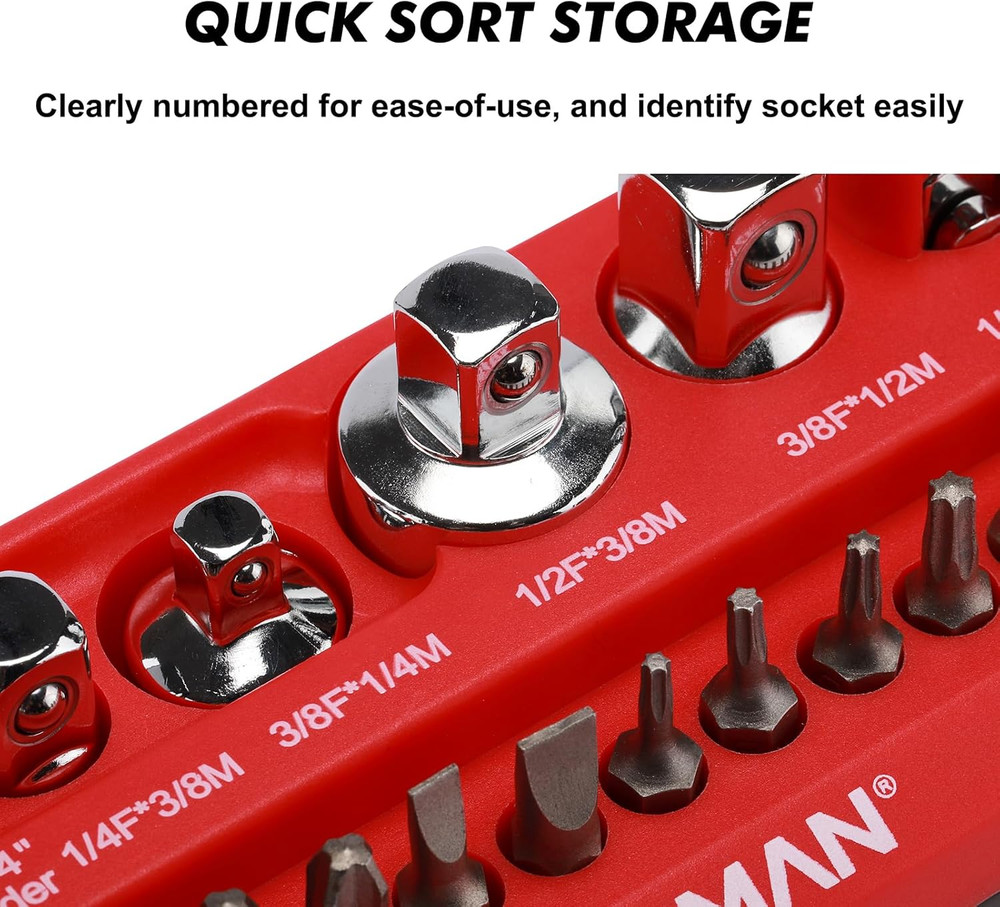 CASOMAN 35-Piece Magnetic Socket & Tool Organizer Tray for Bits Accessories