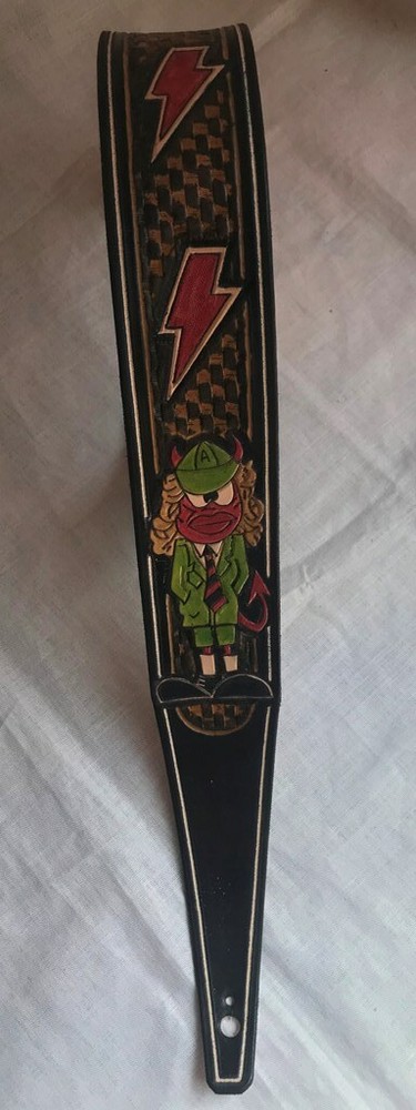 ANGUS  - original handcrafted leather guitar strap AC/DC Theme