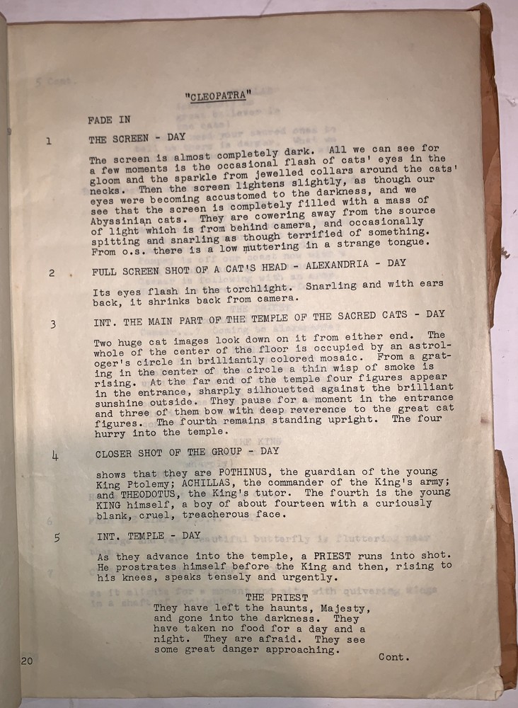CLEOPATRA, ORIGINAL FILM SCRIPT, SECOND DRAFT OF SCREENPLAY, ELIZABETH TAYLOR