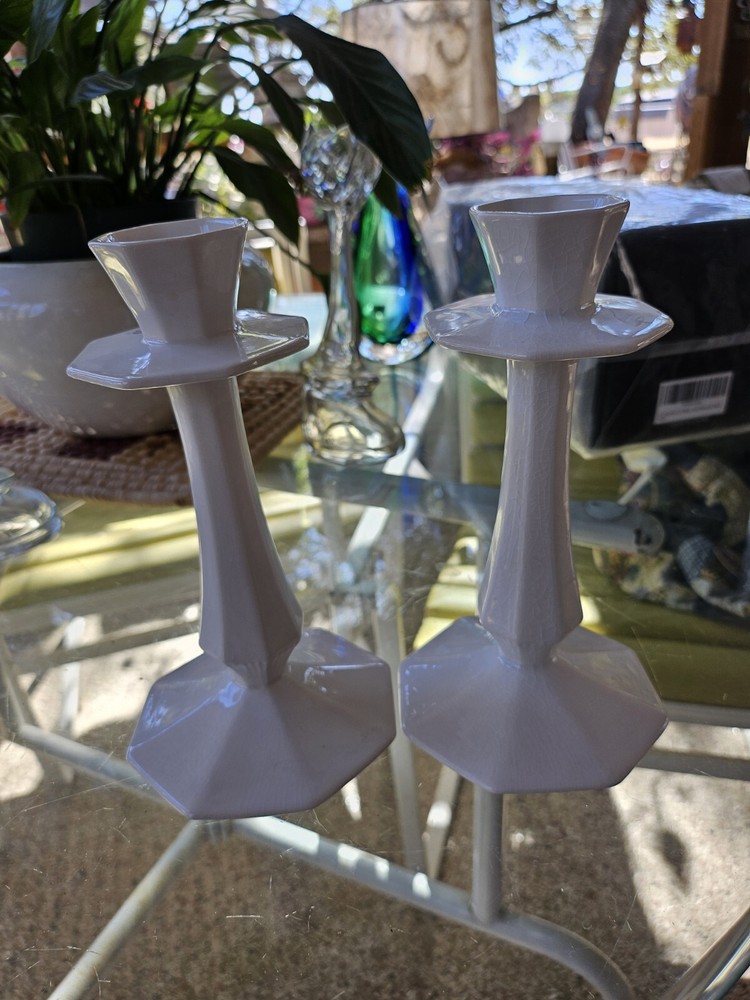 2 Independence Ironstone 7.5" White Ceramic Candle Holders Castleton Japan