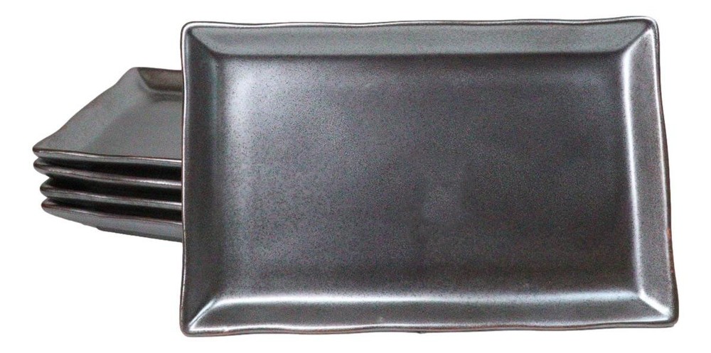 Pack Of 5 Tetsu Kesho Metallic Black Collection Rectangular Sushi Plates 7.75" L