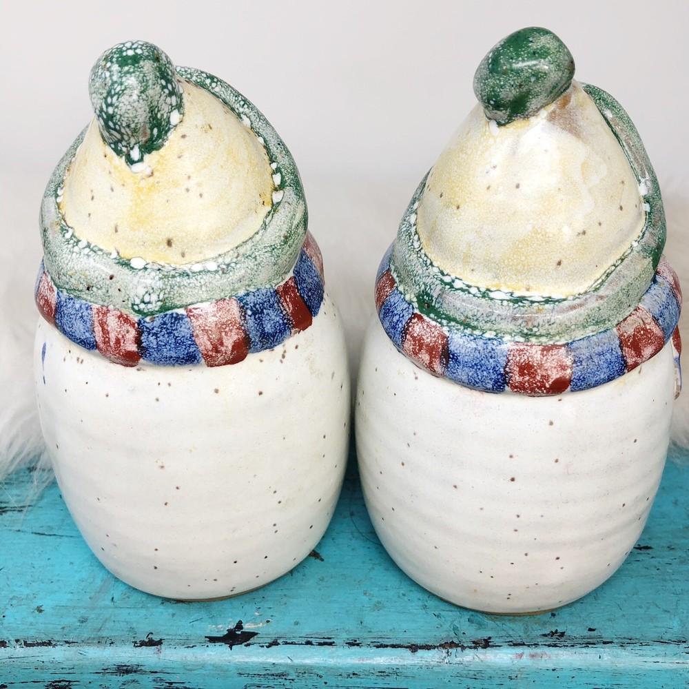 Ceramic Snowman Salt Pepper Shaker Set Prairie Spring Pottery