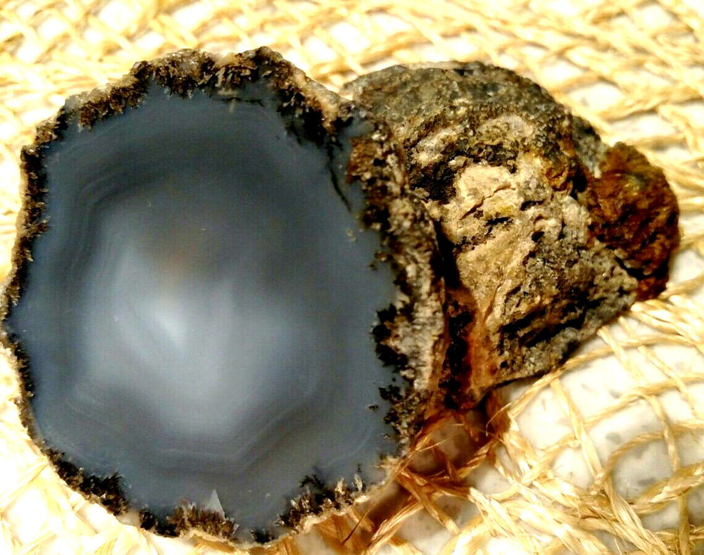 Blue Agate Cut Geode, Halves, 3" Diameter x 1.25" Deep, SET/2 Matching, EUC