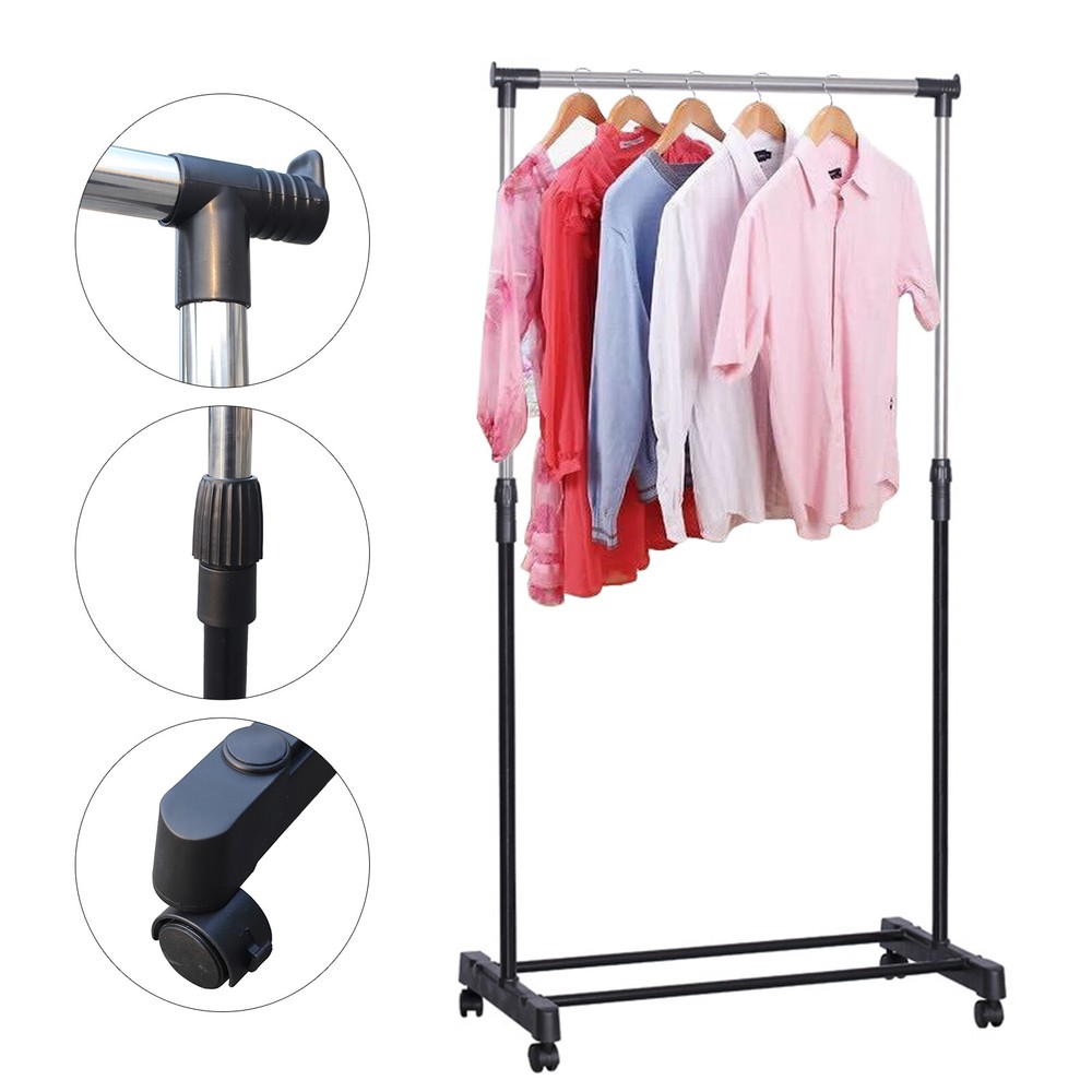 Laundry Drying Rack Clothes Storage Hanger Stand With Brake Roller Adjustable US