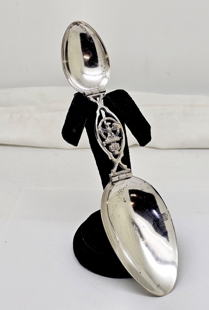 ANTIQUE SOLID 800 SILVER DOUBLE BOWL FOLDING TRAVEL MECICNE SPOON,ROMA W/EAGLE