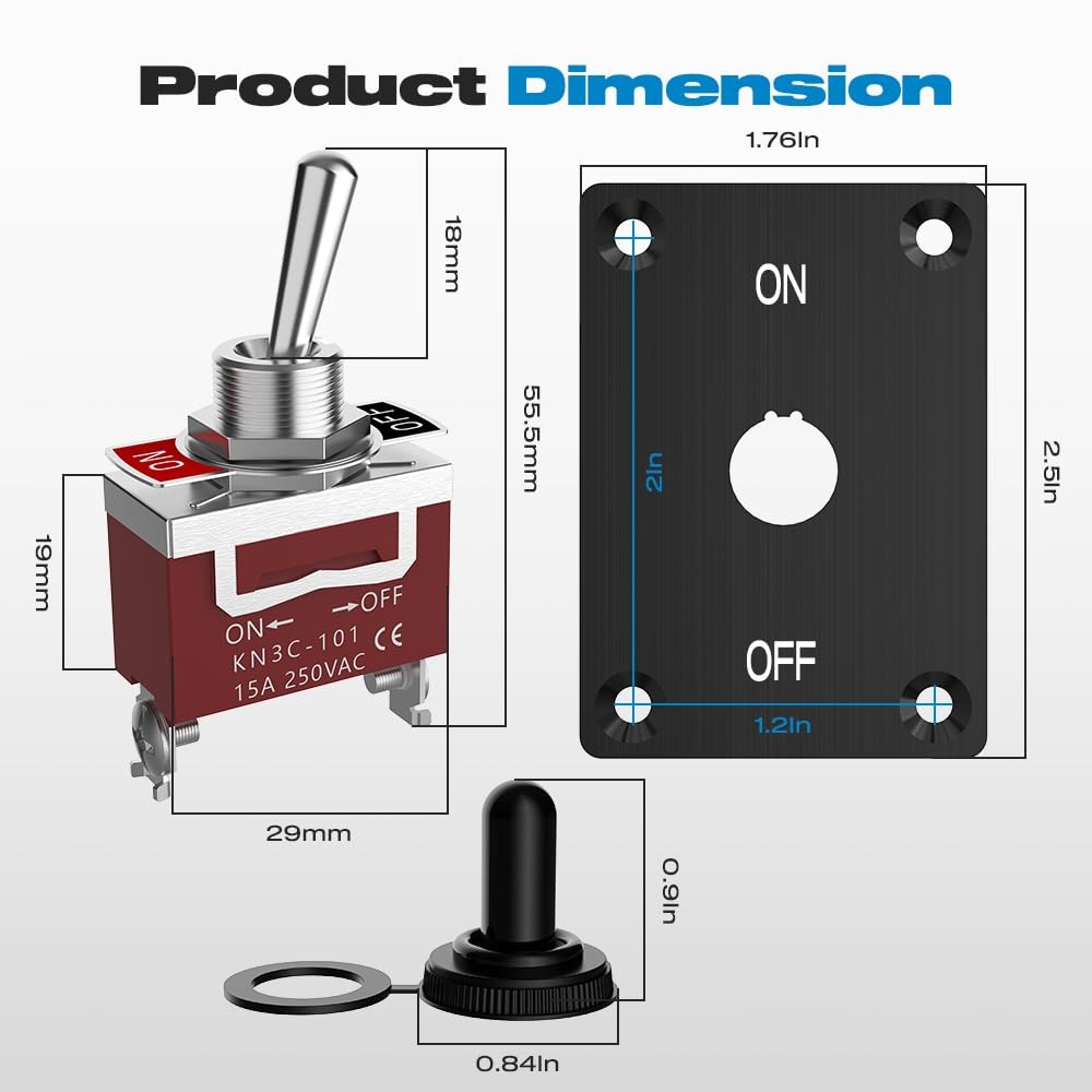 Toggle Switch, 12V 30A Heavy Duty ON/Off 2Pin SPST Waterproof Toggle Switch w...