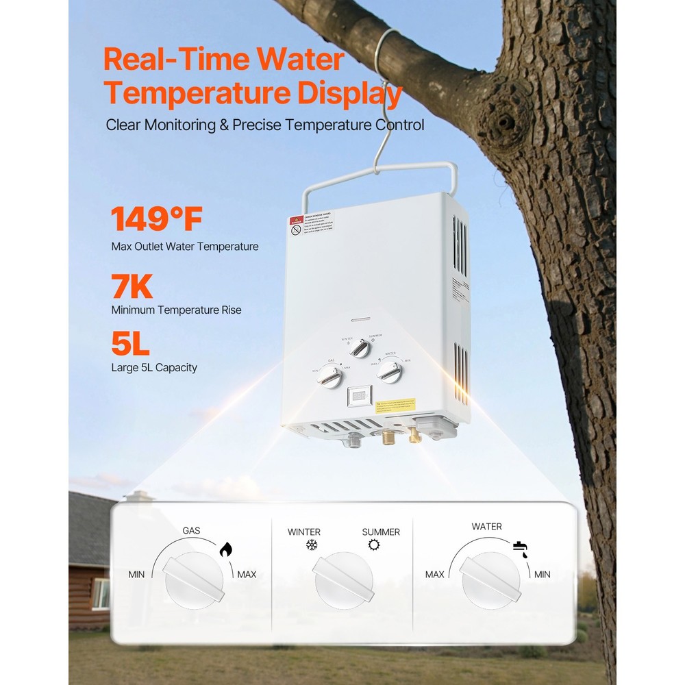 5L Propane Tankless Water Heater Instant RV Camping Portable Shower w/ Pump Kit
