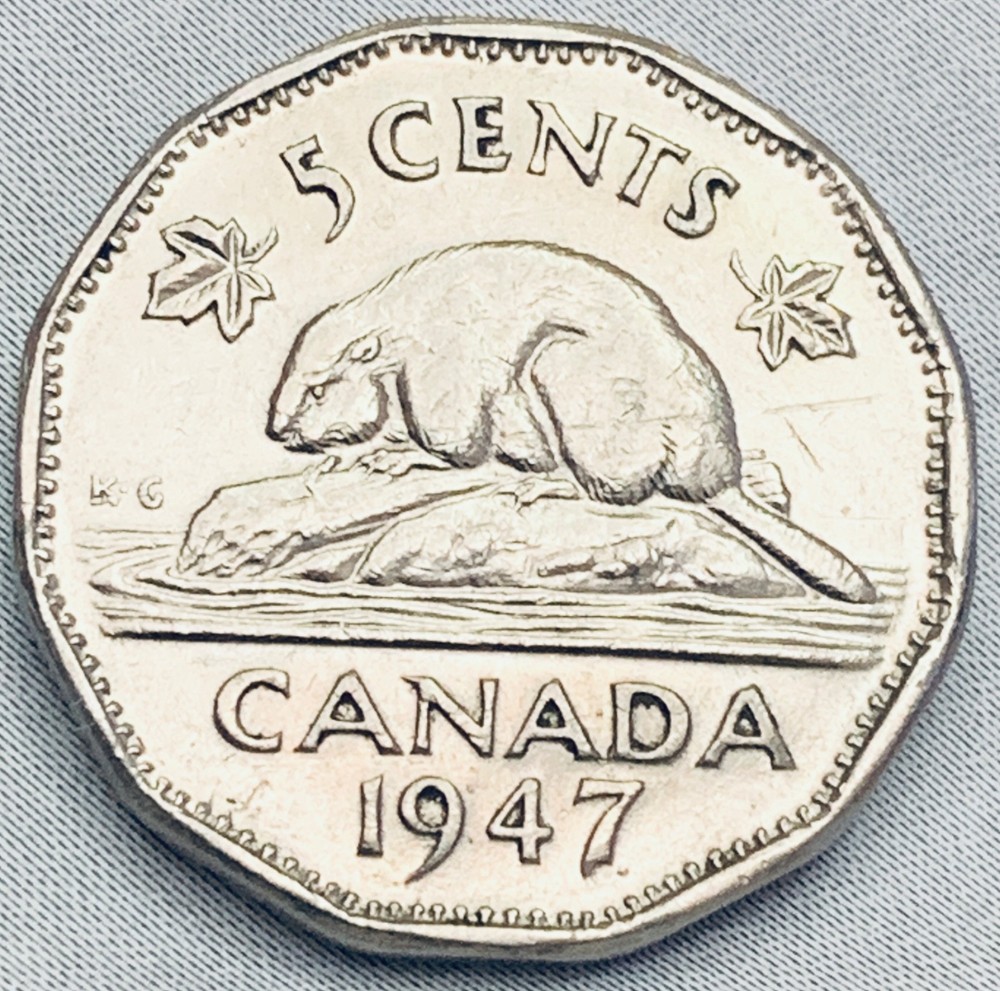 1947 Canada 5 Cent Coin - Dot