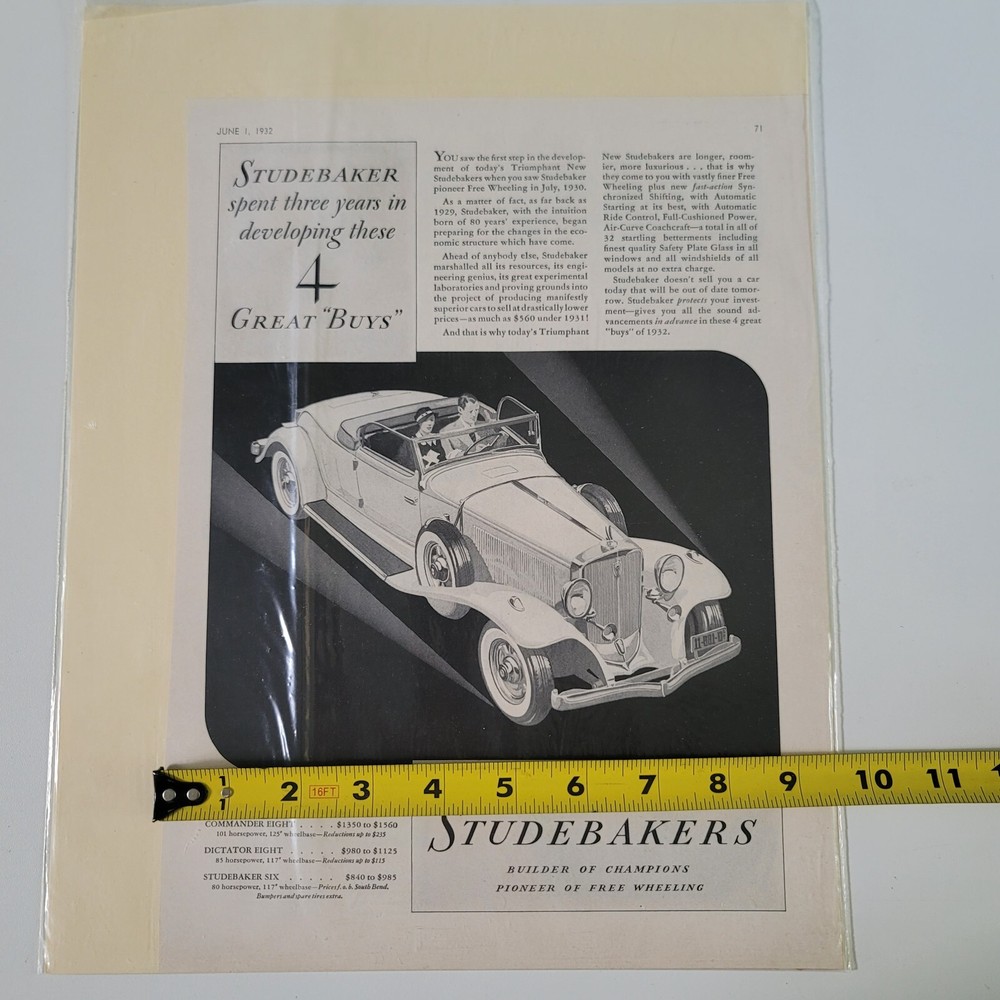 1932 Studebaker Triumphant New Studebakers AD Ephemera Advertisement