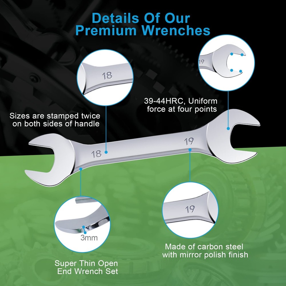 Ocasar 6Pcs Super Thin Open End Wrenches Set, Premium Mirror Polish Silver