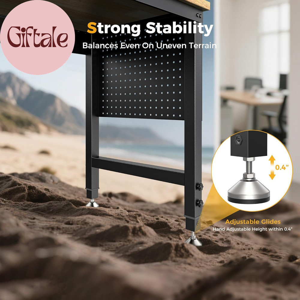 60" Adjustable Heavy Duty Workbench, 2000 LBS Load Capacity Rubber Wood Work Tab