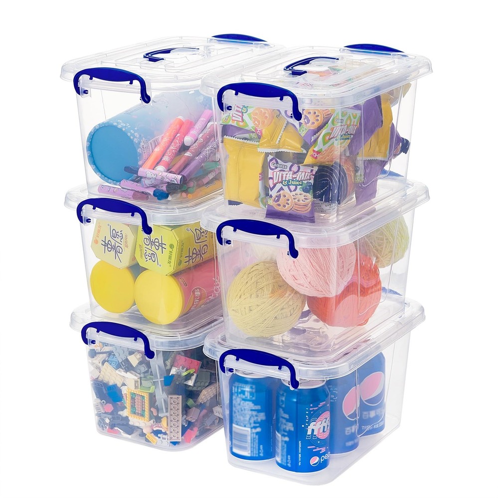 6-Pack Clear Plastic Storage Bin with Lids, Stackable Organizer Box with Latc...