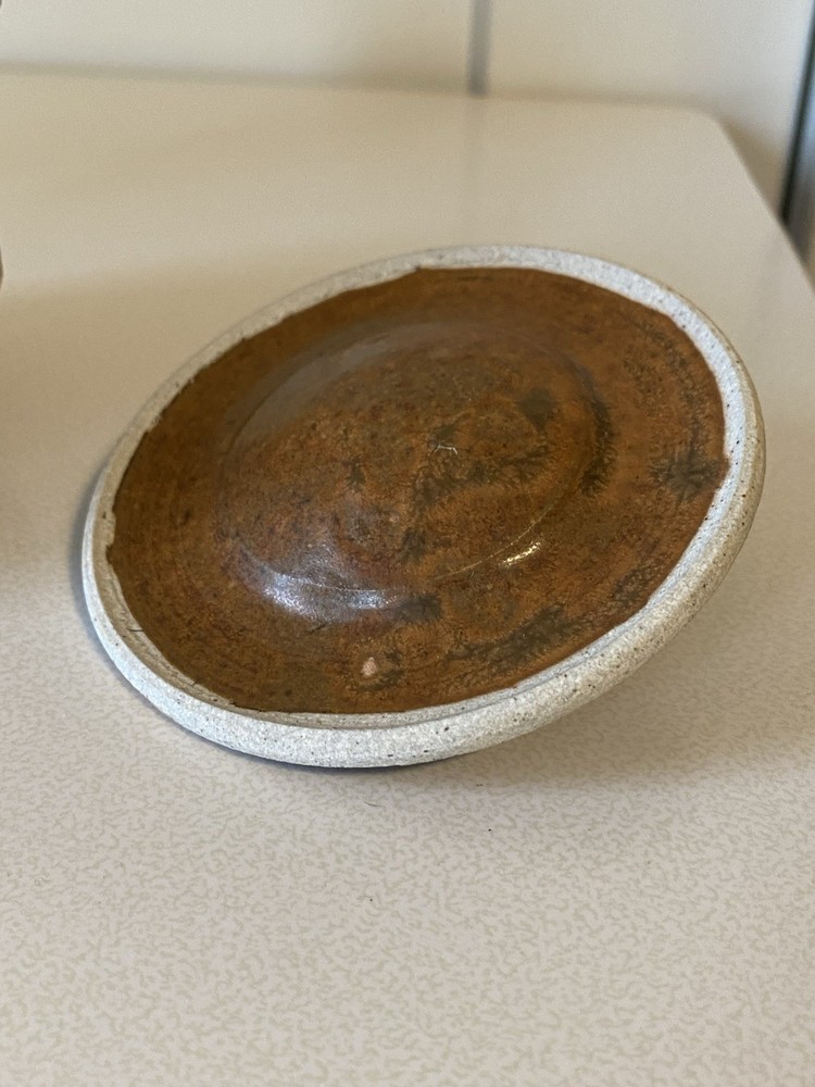 Unique Art Pottery Stoneware Lidded Jar Brown Beige Neutral Rust Square Pattern