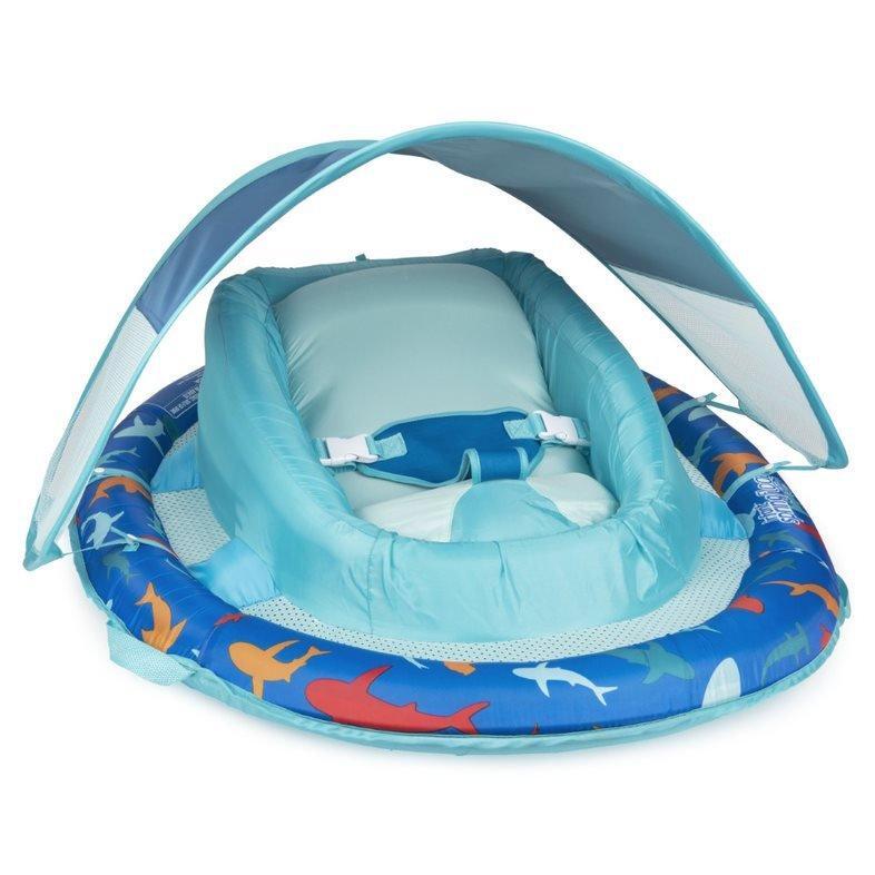 SwimWays Infant Baby Spring Float with Adjustable Sun Canopy - Blue Shark