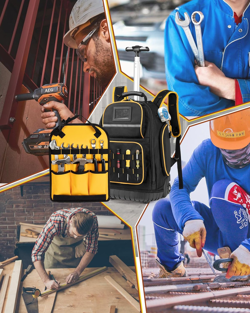 Durable Rolling Tool Backpack with Detachable Insert & Ample Storage Pockets