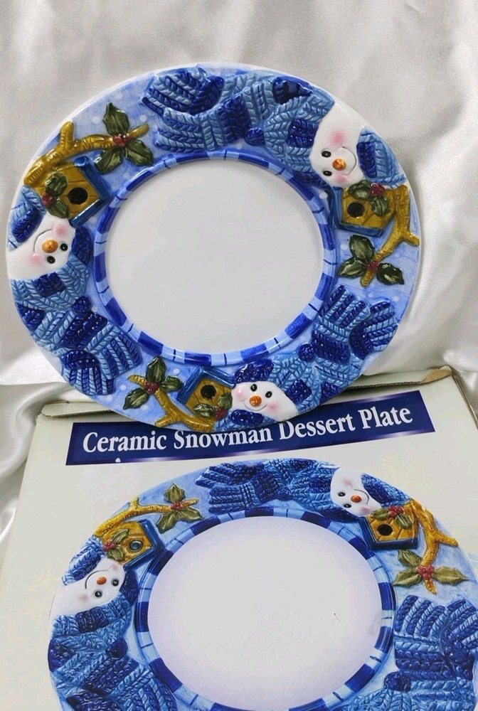 Ceramic Snowman Dinner Plate 10.5” HAND PAINTED NIB Gorgeous!!