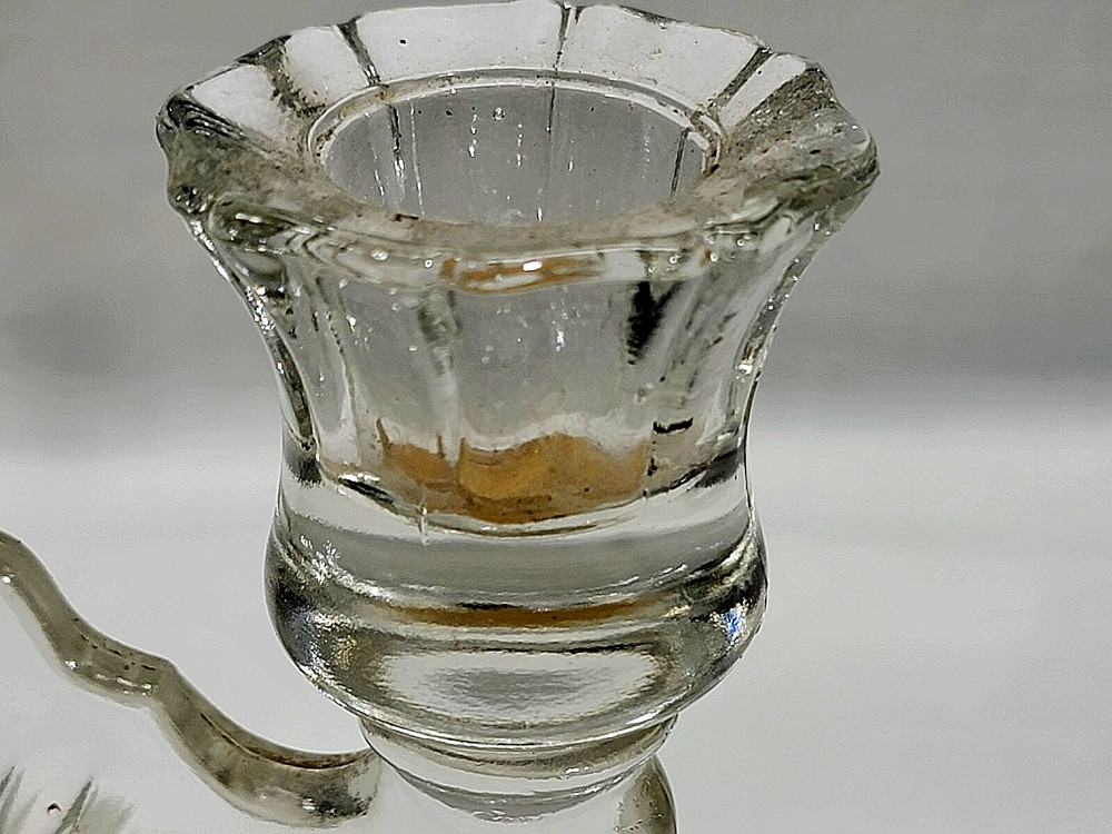 Candle Holder One Double Pressed Clear Glass Blades of Grass Pattern