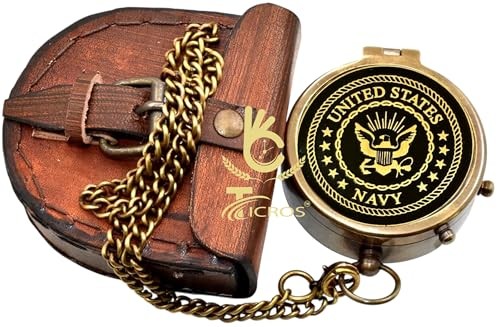 Vintage Brass Compass – Engraved Military Compass with Leather Case for