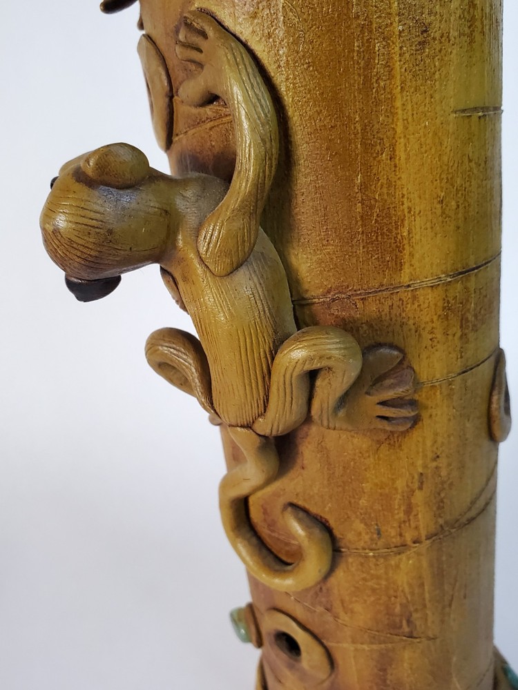 Handmade Monkey on Bamboo Incense Burner