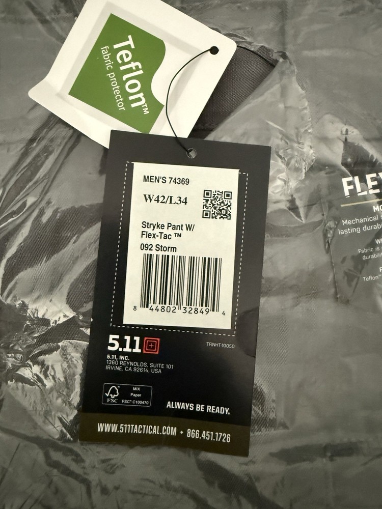 5.11 Stryke Flex-Tac Pants Storm Color Solid Men's Regular Fit 42X34