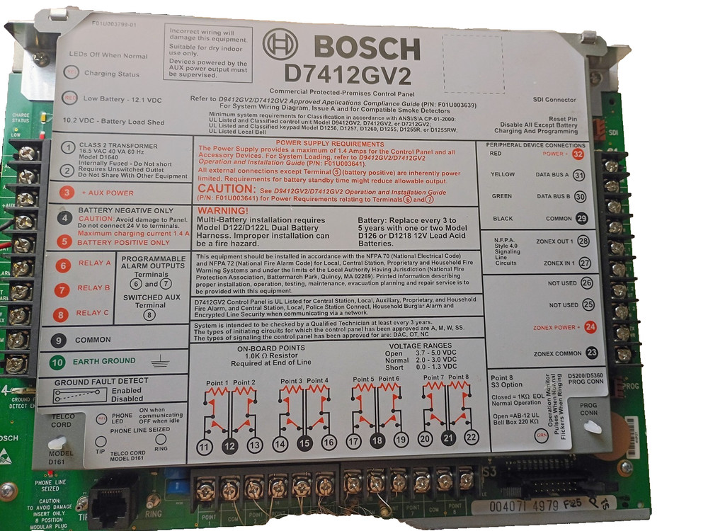 Bosch D9412GV2 Special Execution Control Panel - Tested & Working - Used