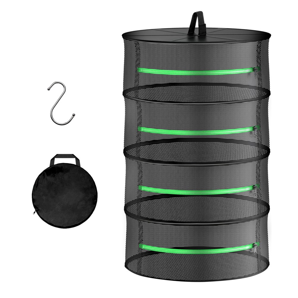 Herb Drying Rack Hanging 4 Layer 24'' with Zipper & Hook, Dry Mesh Folding Ba...