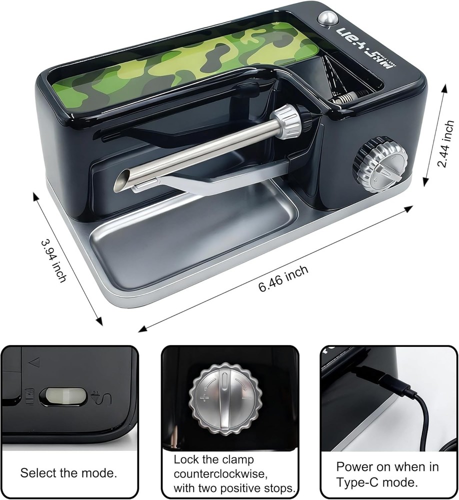 Cigarette Rolling Machine, Automatic USB-C & Battery Powered, Adjustable Density
