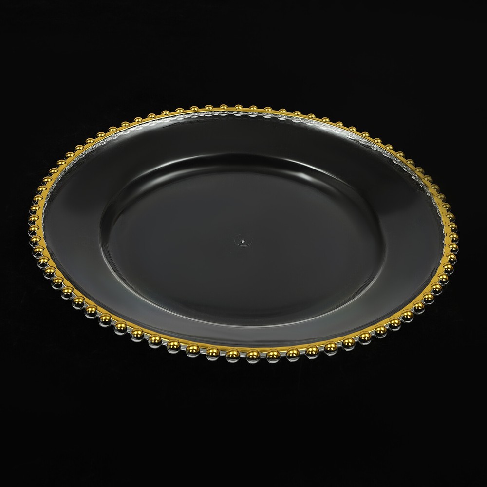 25* Clear Charger Plates Round Plate Dinnerware With Gold Elegant Beaded