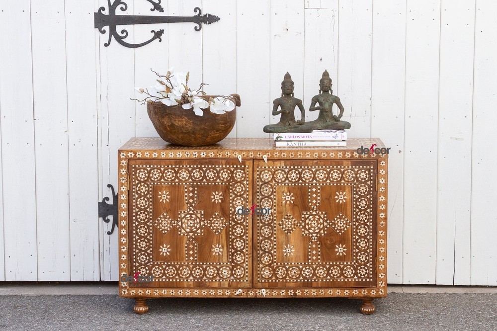 Warm Walnut Marquetry Inlay Buffet Cabinet