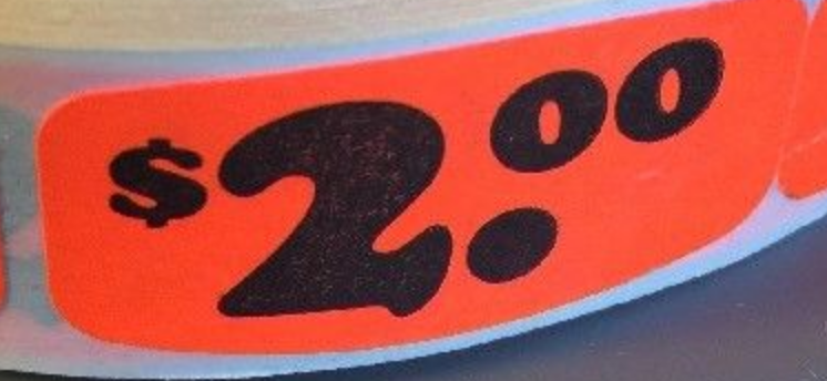 $2.00 Price LABELS 1000 PER ROLL GREAT STICKERS