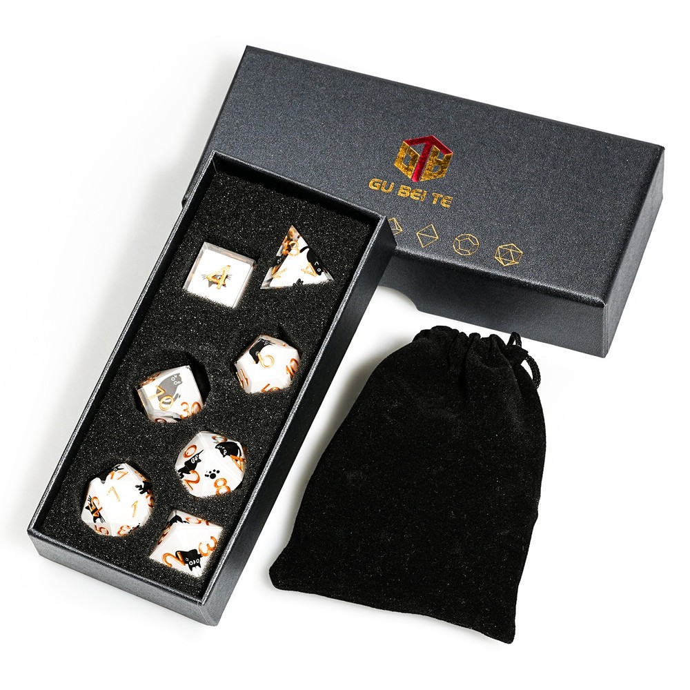 7 DND Dice Set Cute Cat Pattern Polyhedral Dice for Dungeons & Dragons Tabletop