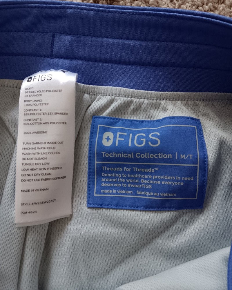 FIGS Women's Technical Collection Blue Teal Solid Medical Scrubs Set Size M