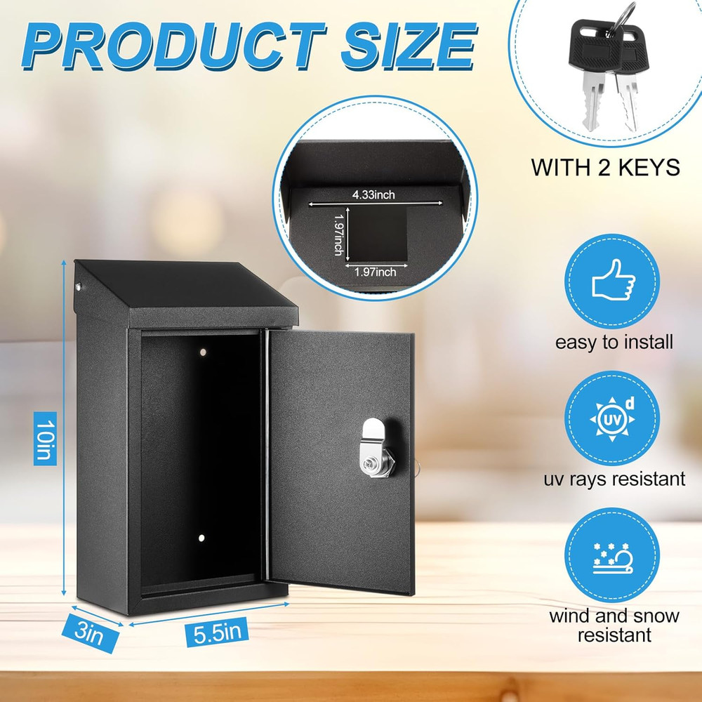 Metal Locking Mailbox Wall Mount Key Drop Mailbox for outside Suggestion Box Mon