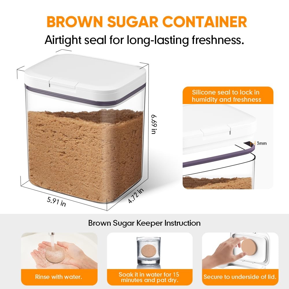 Brown Sugar Container Airtight, 2 Quart Brown Sugar Keeper Storage Container ...