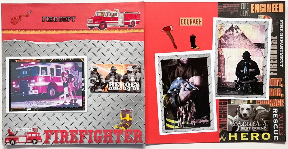 Fireman Scrapbook pages, Firefighter Layouts, Fireman Scrapbook Layout