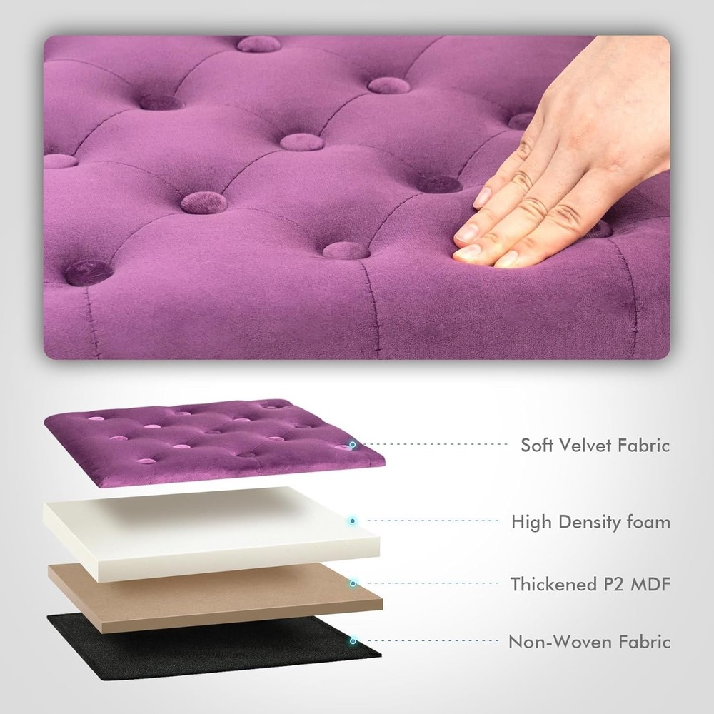 Elegant Purple Velvet Ottoman Cube - Multi-Functional Folding Storage Solution