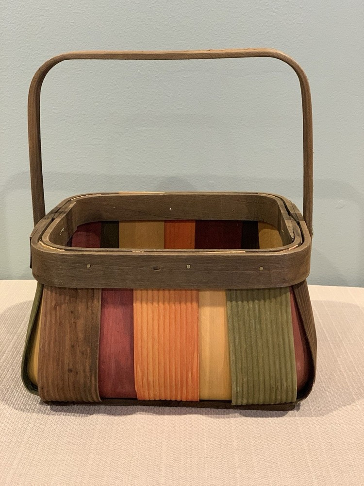 Multicolor Split wood Basket With Handle