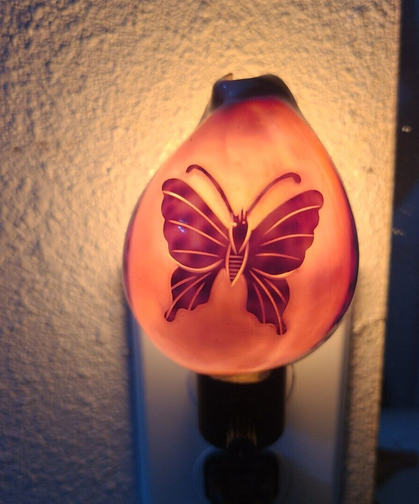 Vintage Seashell Nightlight With Engraved Butterfly