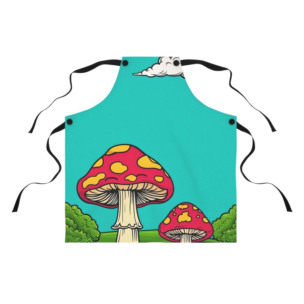 Red Toadstool Mushrooms Apron | Colorful Psychedelic Kitchen Apron
