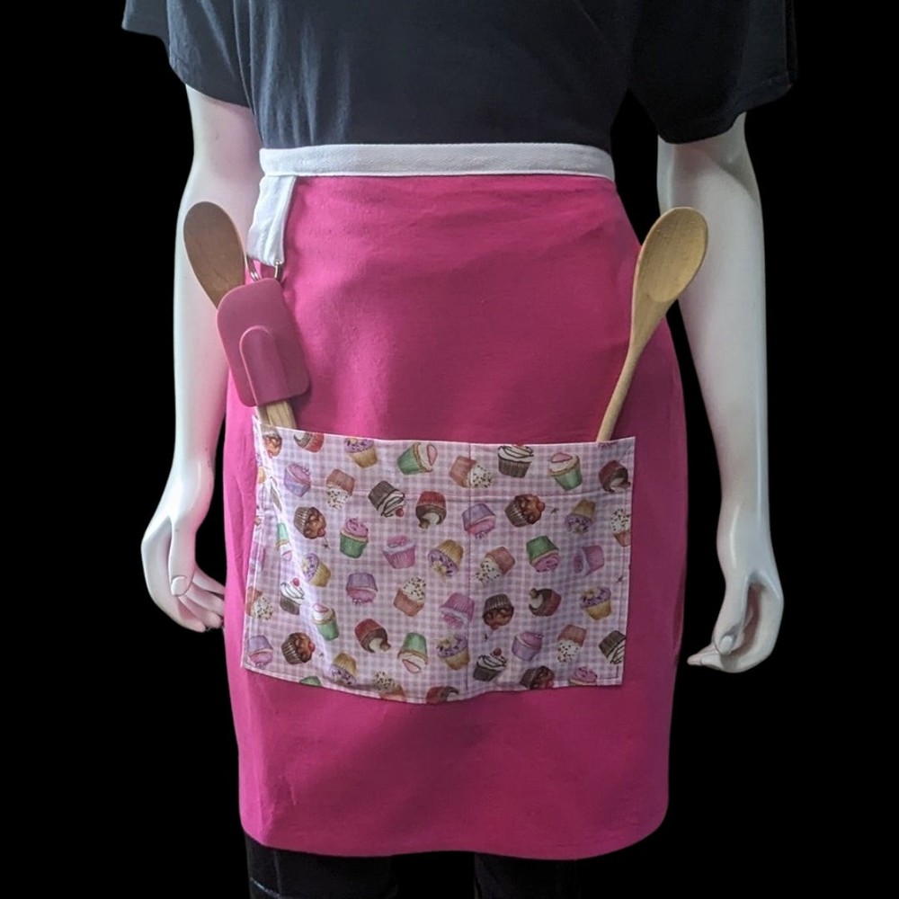 Handmade Pink Half Apron with Cupcake Pockets