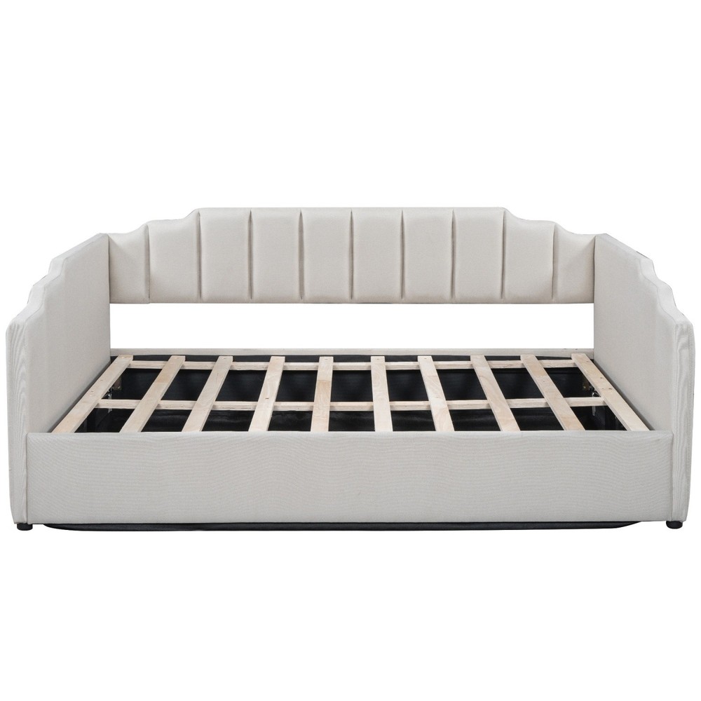 Full Size Daybed Upholstered Bed Frame Sofa Bed w/ Underneath Storage Beige/Gray