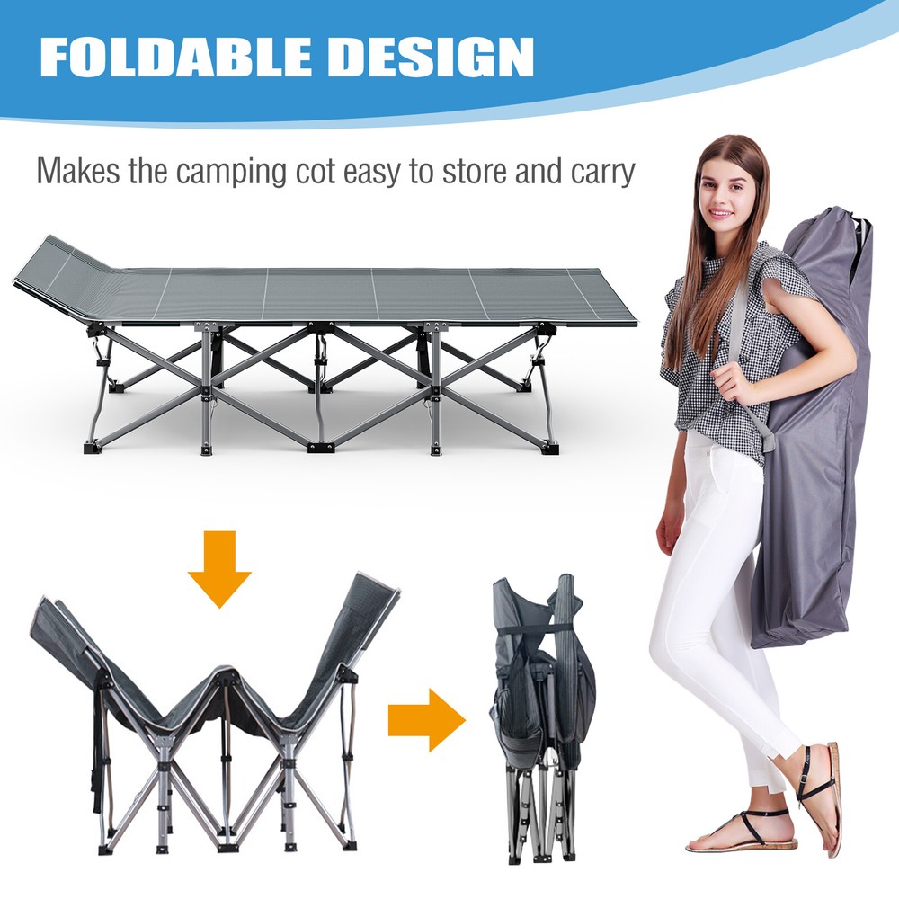 Adjustable 4-Position Patio Lounge Cots Folding Camping Cot Guest Sleeping Bed