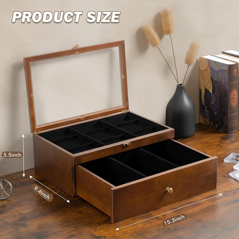 70+ Graded Card Storage Box with Custom Drawer, Wood Storage Display Case wit...