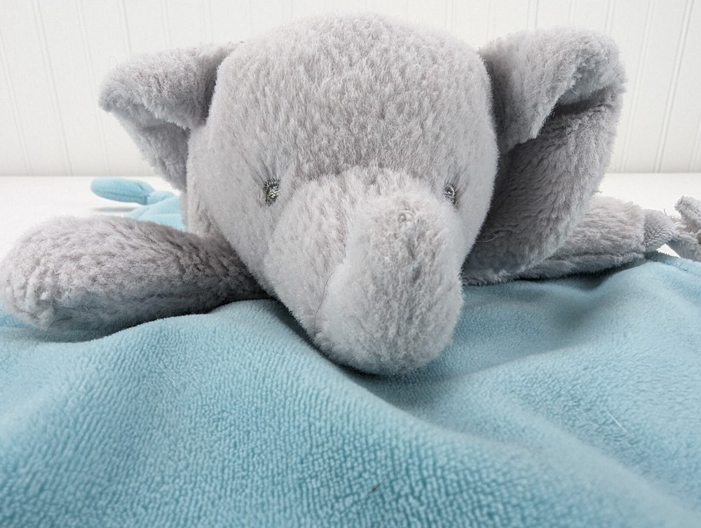 Carter's Gray Elephant Rattle Blue Security Blanket Pacifier Holder Knot 2015