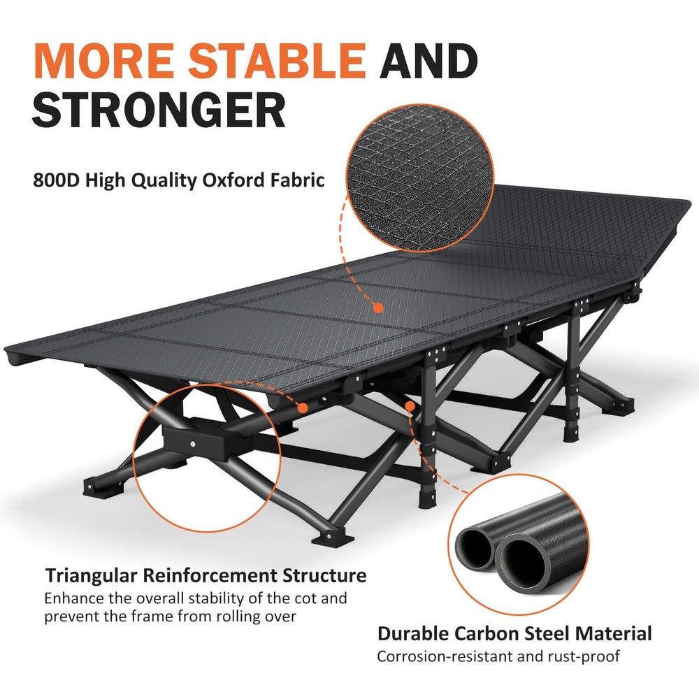 Camping Cot for Adults with Cushion Comfortable, Portable Folding Bed for Sle...