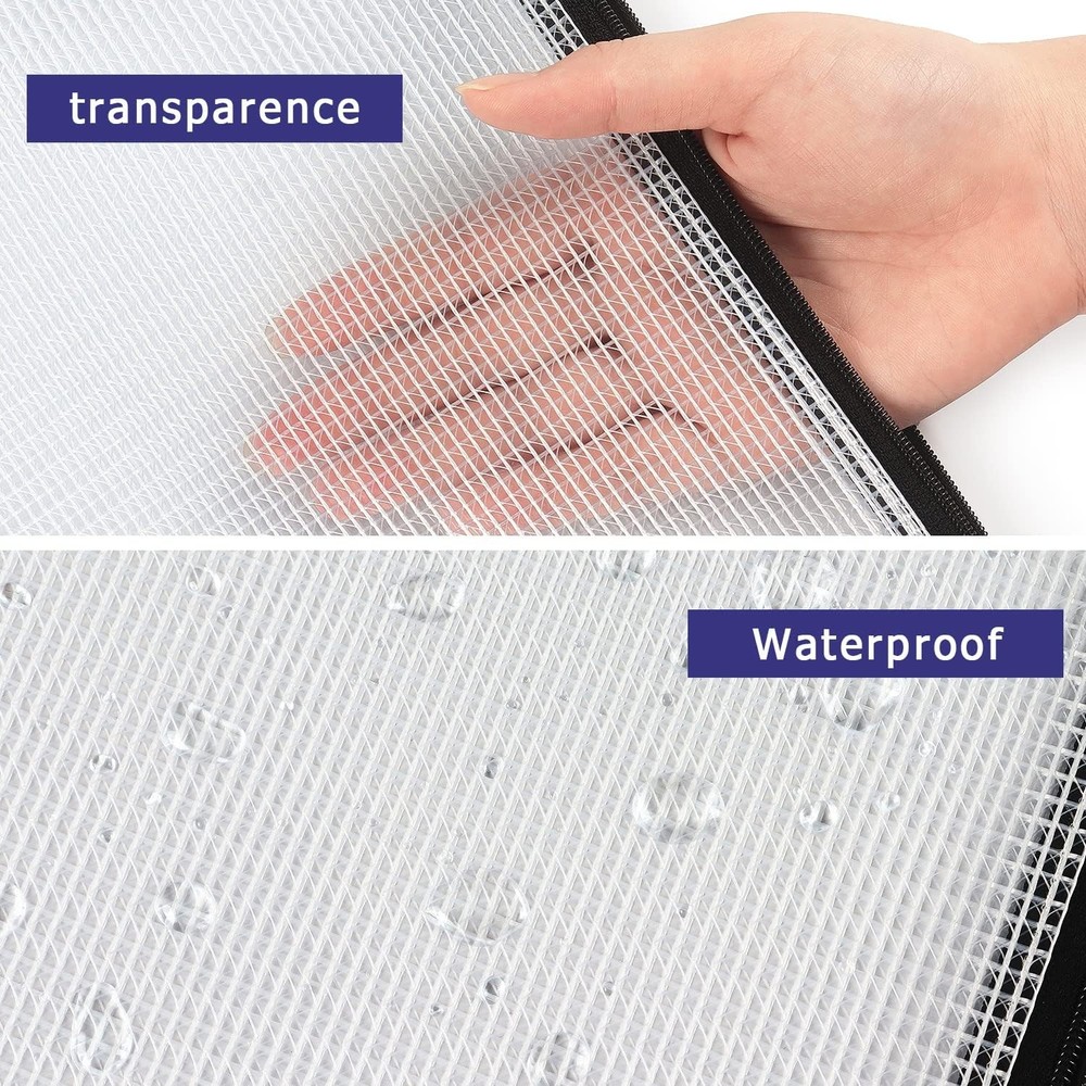 6 Pack Mesh Zipper Pouch Document Bag Waterproof Zip File Folders for White