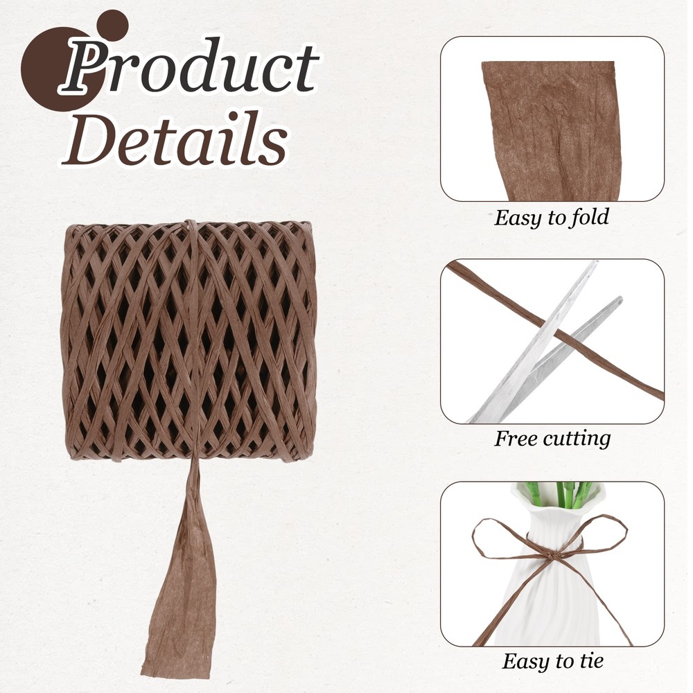 219 Yard Raffia Paper Craft Ribbon, Raffia Twine String, Coffee