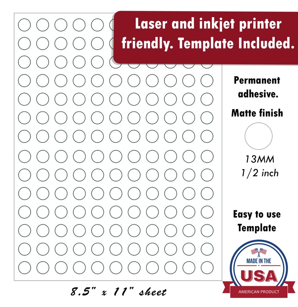 White Coding Dot Stickers Half Inch 1/2'' Semi Gloss Finish Round Circle Labels