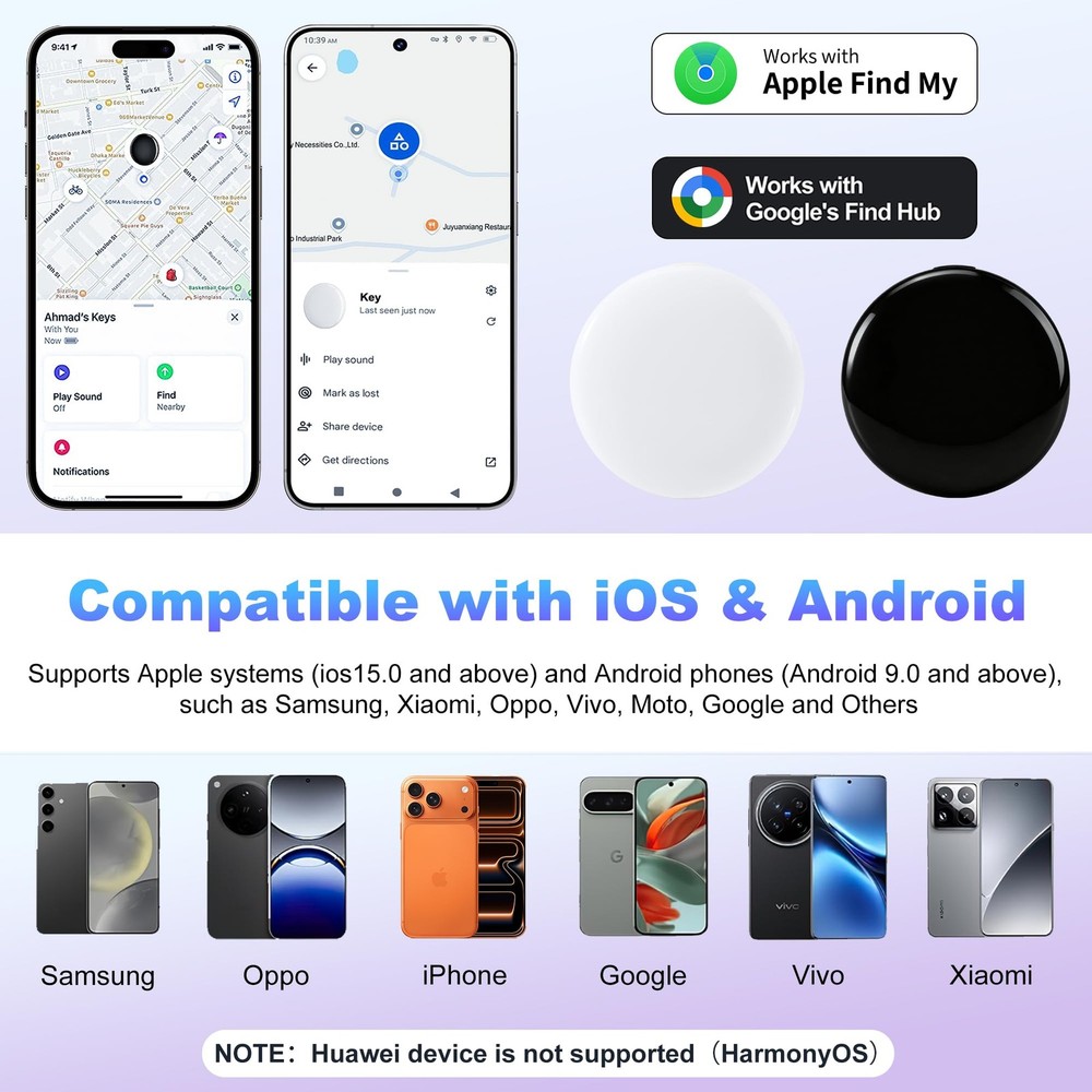 Air Tracker Tags-4 Pack, Dual System Smart Tag Compatible 4 Black/White