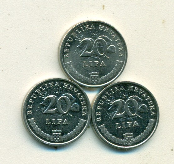 3 DIFFERENT 20 LIPA COINS from CROATIA (2009, 2010 & 2011)
